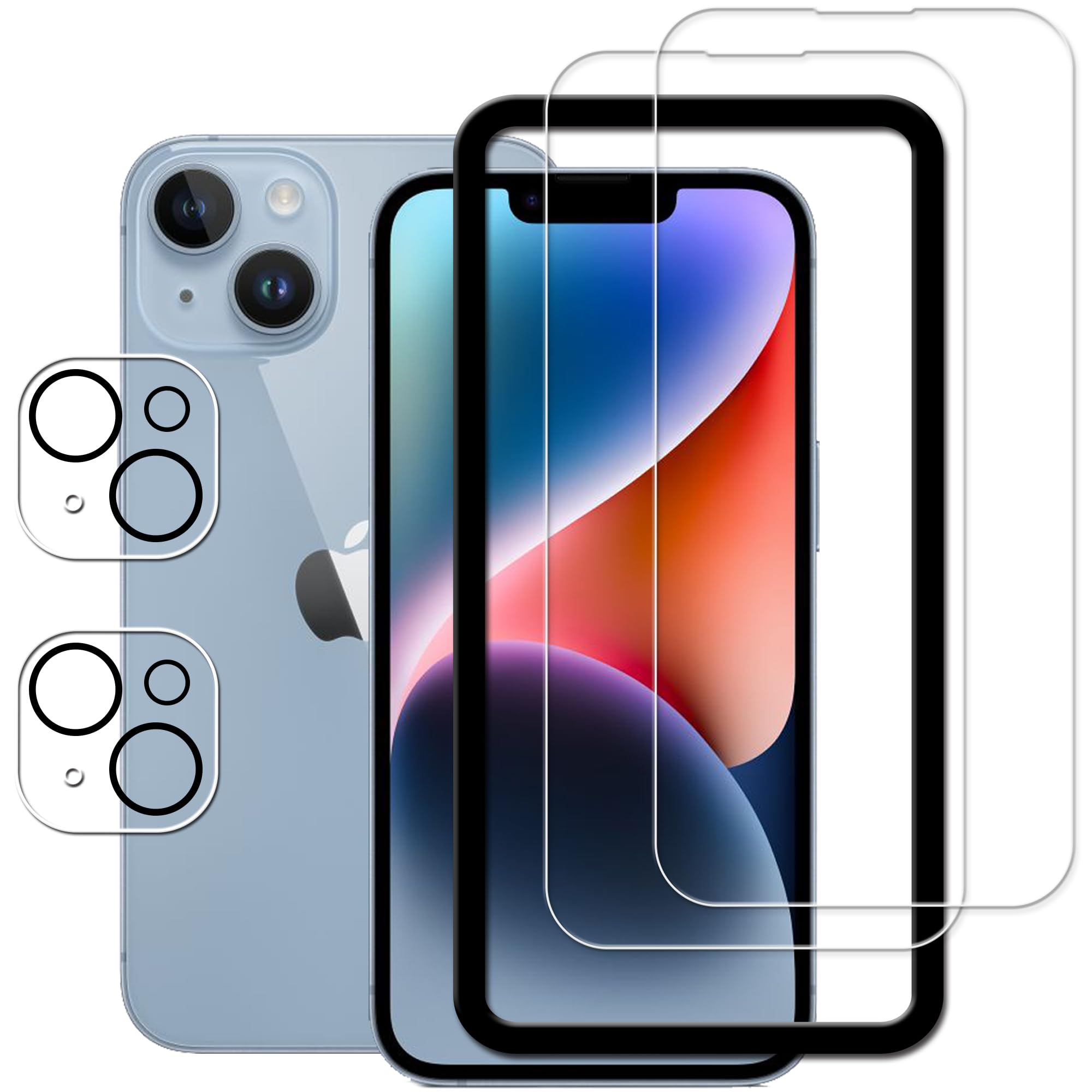 Amazon | HKKAIS いphone14 ガラスフィルム【2+2 枚セット】 ガイド枠